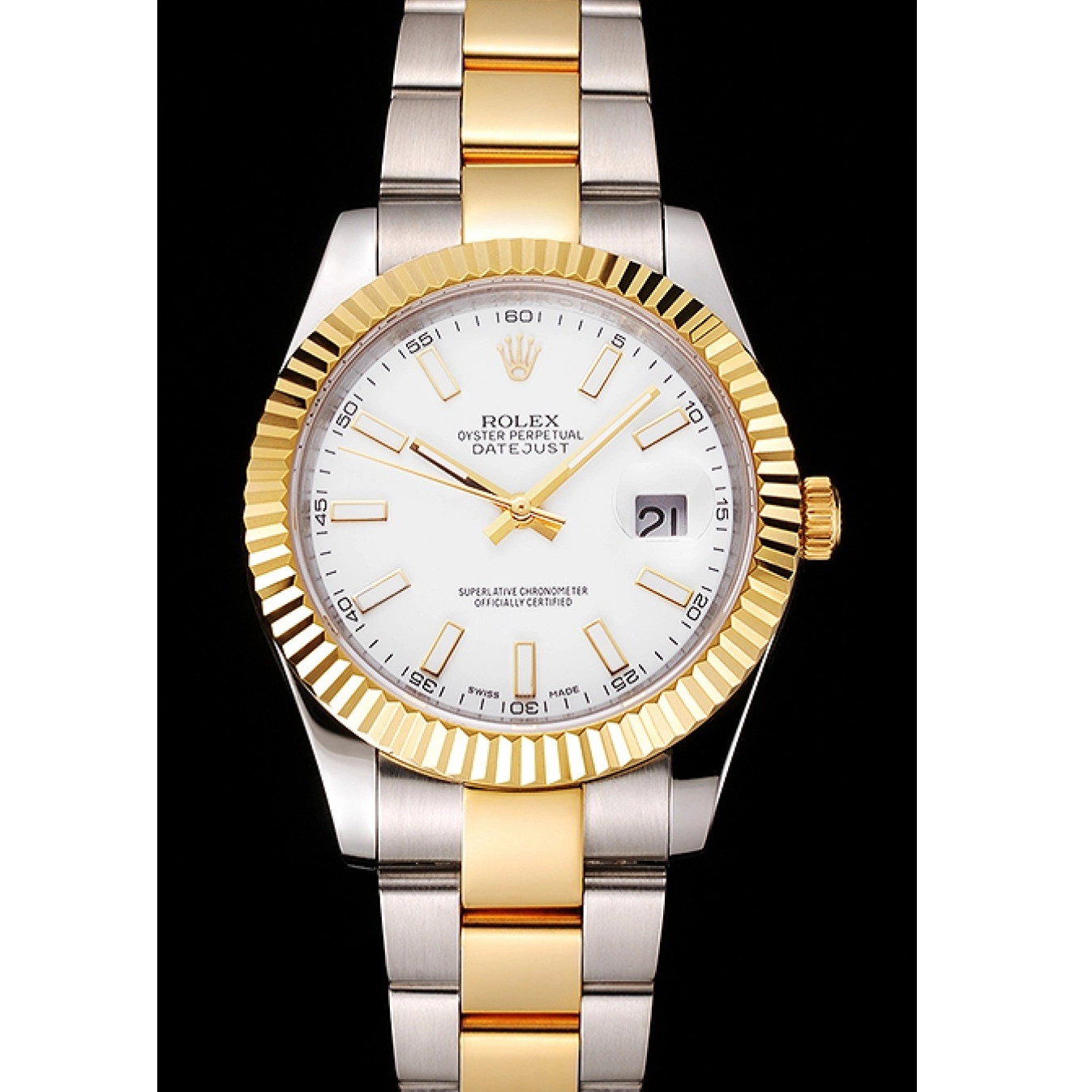 Aaa fake watches Two Swiss Datejust Tone Steel Case Gold Rolex Dial White Stainless Bracelet 0711